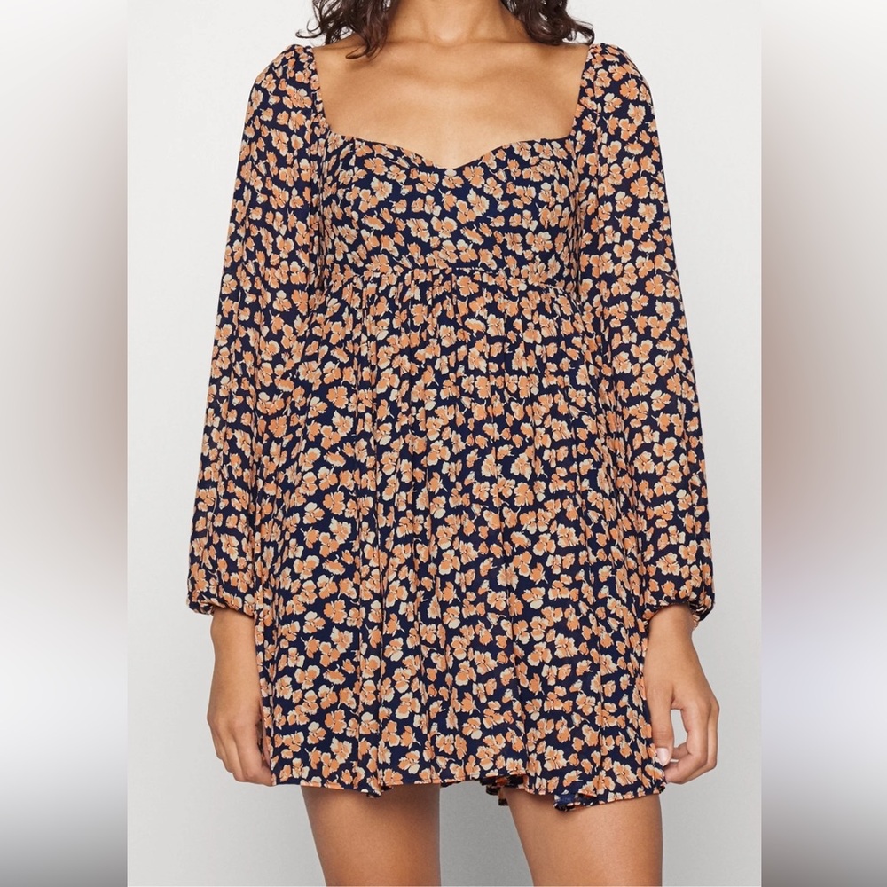 Abercrombie & Fitch Floral Mini Dress - Navy and Orange